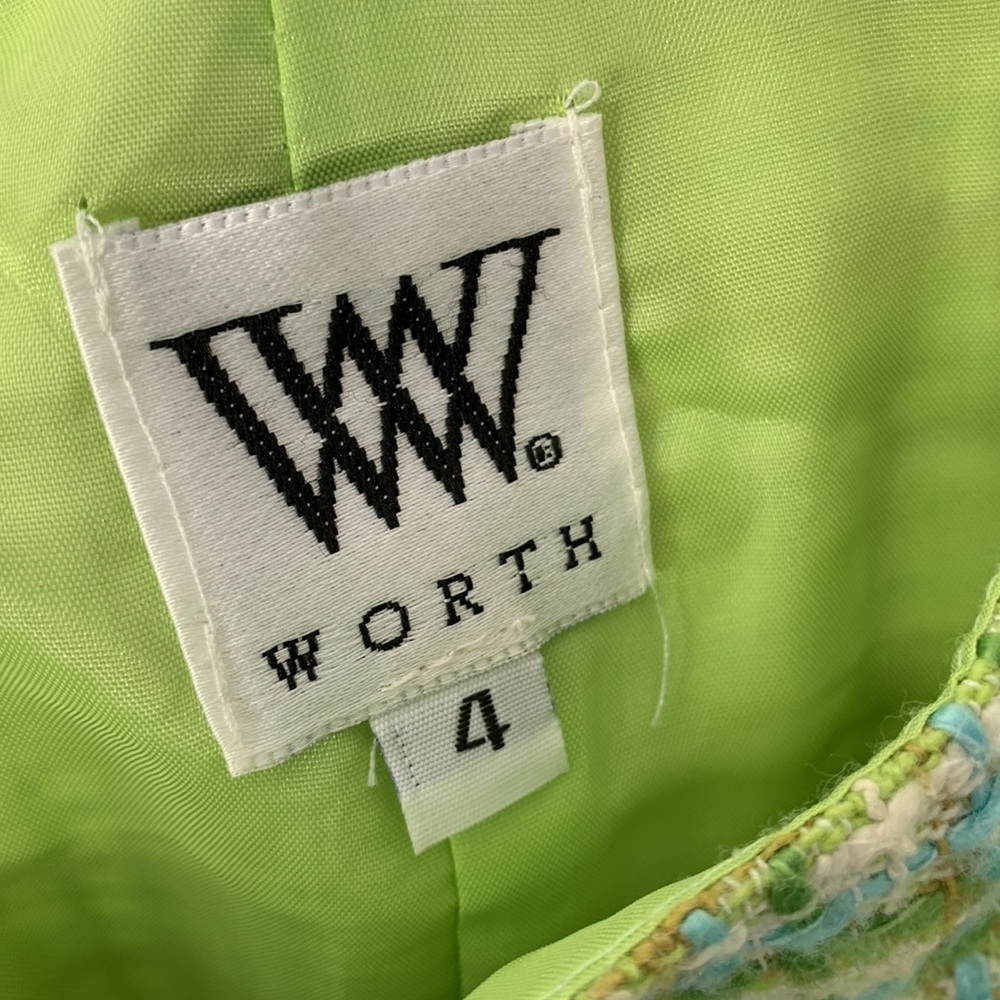 Worth Plaid Tweed Lime Green and Baby Blue Ruffle Mini Skirt Clueless Size 4 - Picture 8 of 10